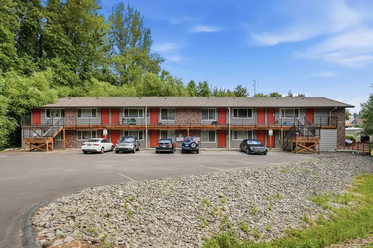 Glen Alden two-story brick and wood building with its parking lot